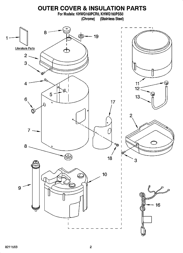 OUTER COVER & INSULATION PARTS Diagram and Parts List for KHWG160PCR0  KitchenAid Miscellaneous
