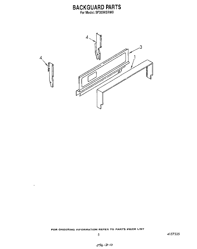 BACKGUARD Diagram and Parts List for SF3004SRW0  Whirlpool Range