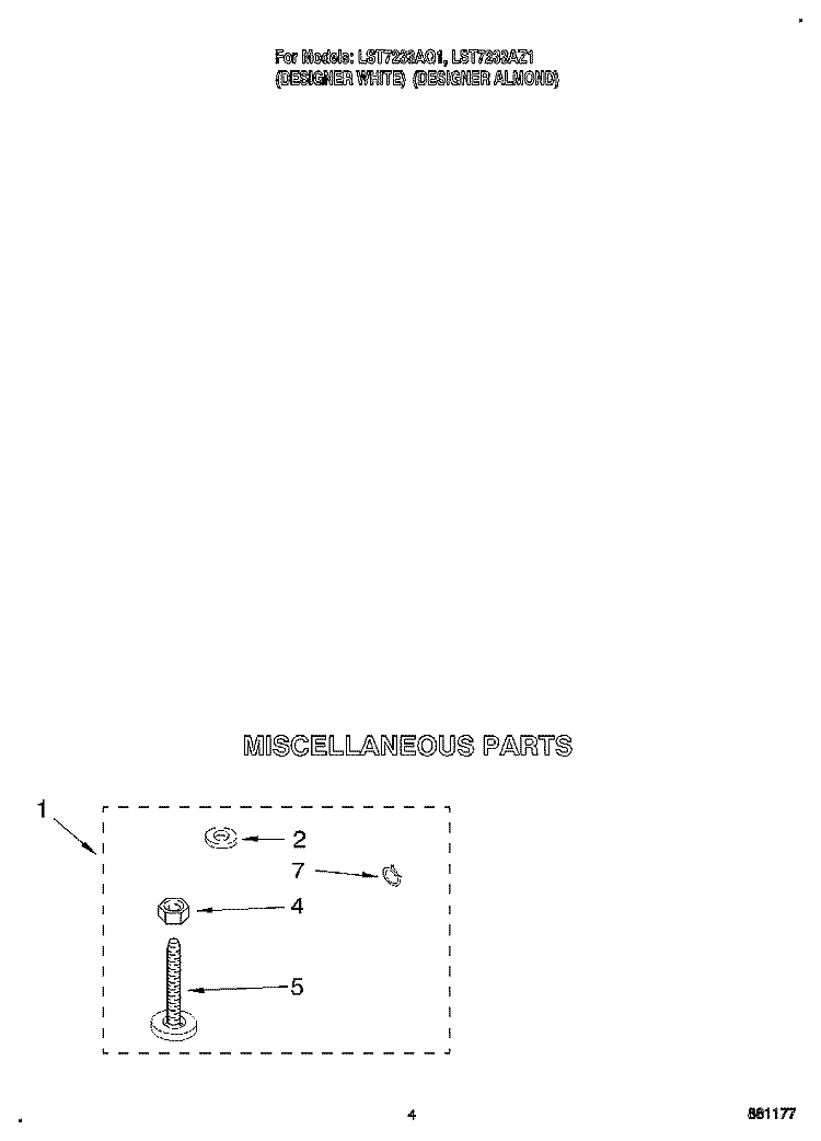 MISCELLANEOUS Diagram and Parts List for LST7233AZ1  Whirlpool Washer