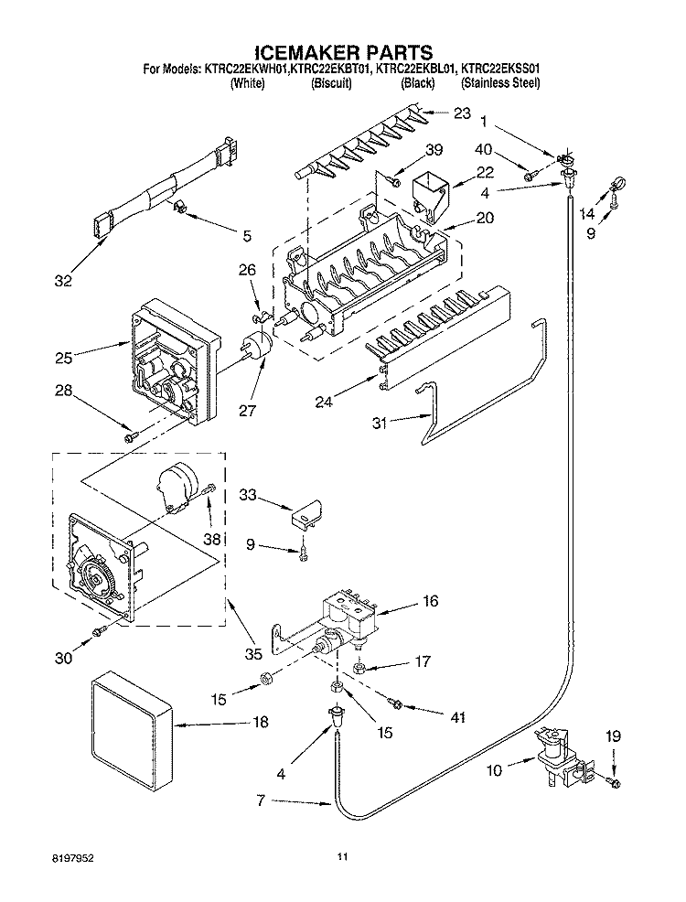 ICE MAKER Diagram and Parts List for KTRC22EKWH01  KitchenAid Refrigerator