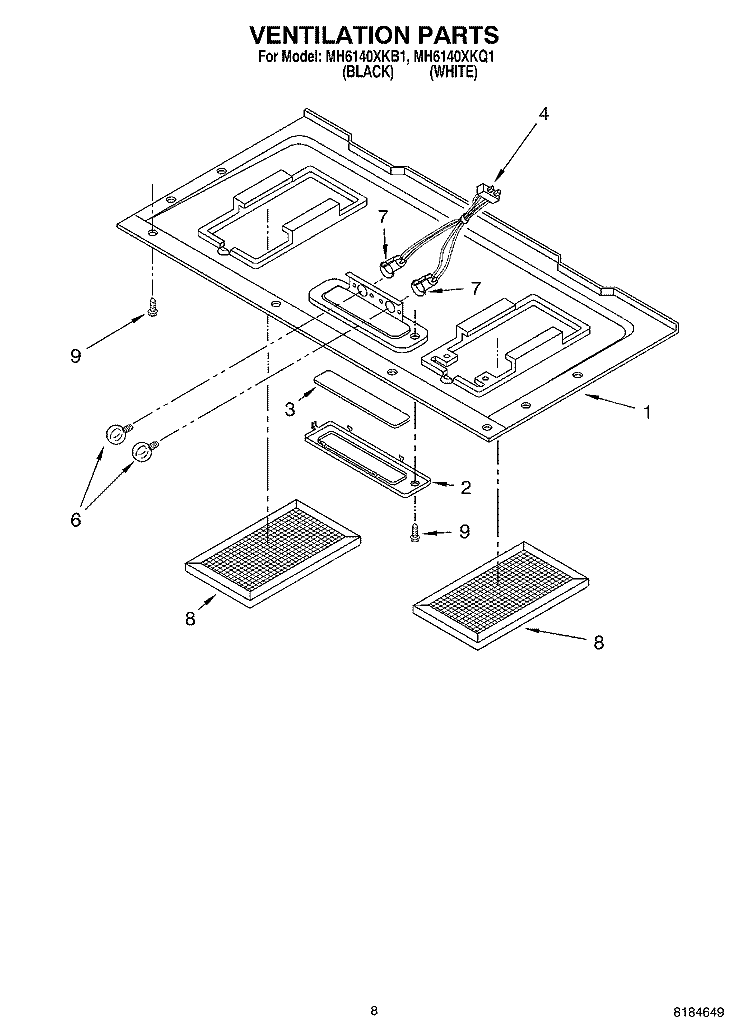 VENTILATION Diagram and Parts List for MH6140XKQ1  Whirlpool Microwave