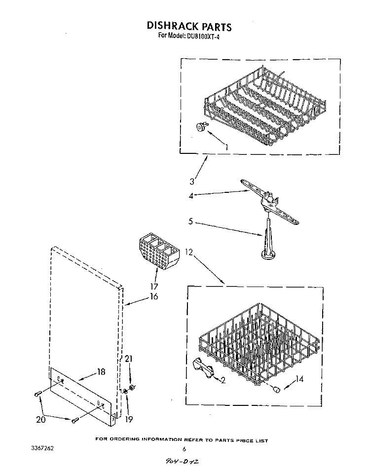 DISHRACK Diagram and Parts List for DU8100XT4  Whirlpool Dishwasher