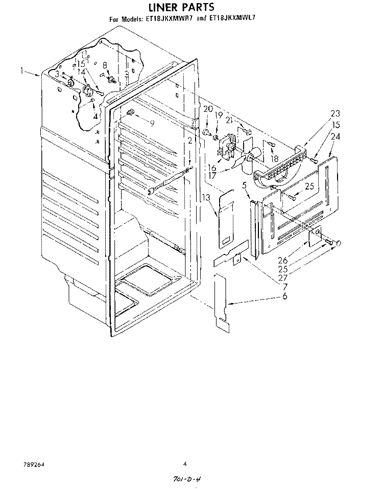 LINER Diagram and Parts List for ET18JKXMWR7  Whirlpool Refrigerator