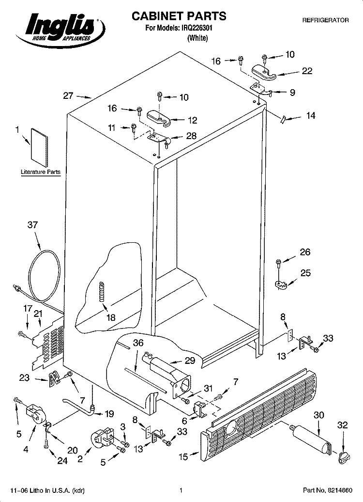 CABINET PARTS Diagram and Parts List for IRQ226301  Inglis Refrigerator
