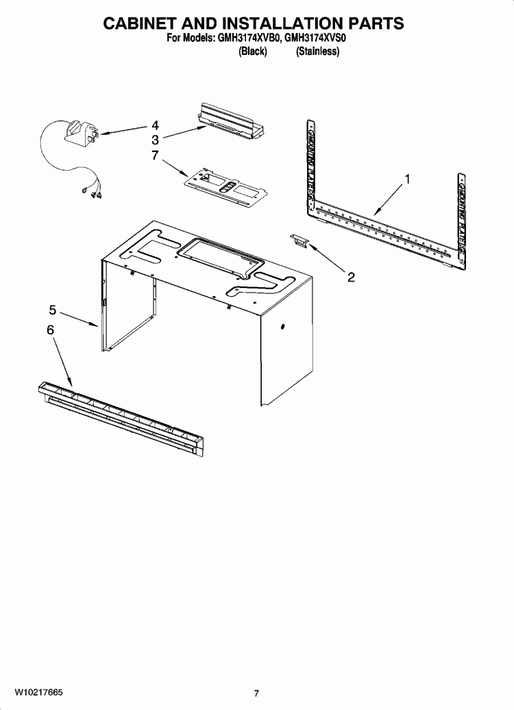 CABINET AND INSTALLATION PARTS Diagram and Parts List for GMH3174XVS0  Whirlpool Microwave
