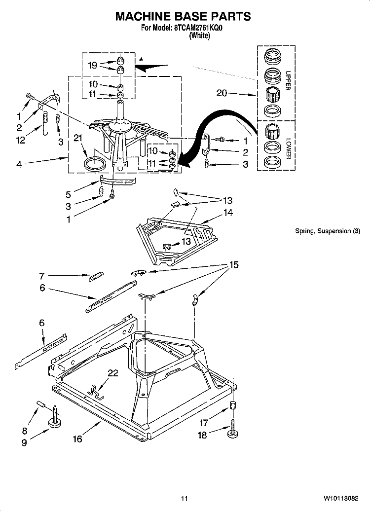 MACHINE BASE PARTS Diagram and Parts List for 8TCAM2761KQ0  Whirlpool Washer