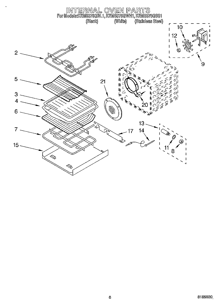 INTERNAL OVEN Diagram and Parts List for KEMS378GWH1  KitchenAid Microwave Oven Combo