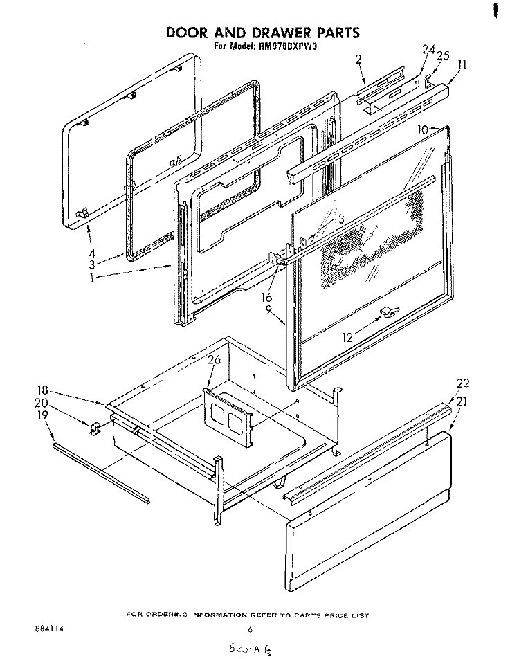 DOOR AND DRAWER Diagram and Parts List for RM978BXPW0  Whirlpool Microwave Oven Combo
