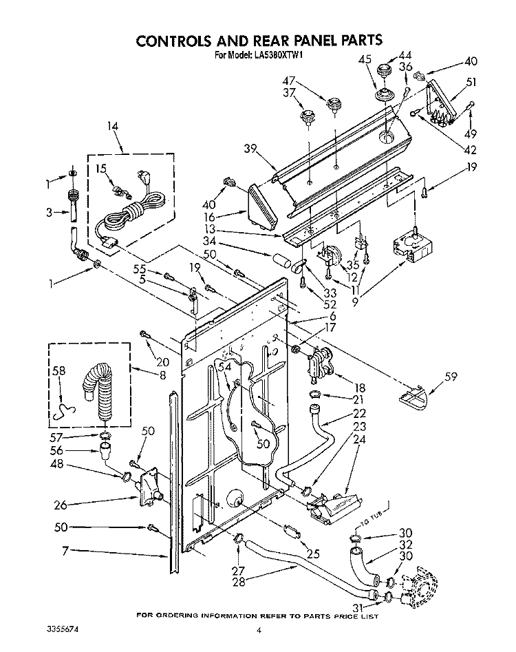 CONTROLS AND REAR PANEL Diagram and Parts List for LA5380XTF1  Whirlpool Washer