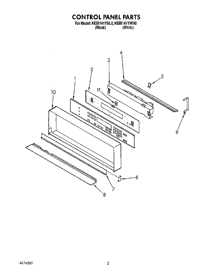 CONTROL PANEL, LIT/OPTIONAL Diagram and Parts List for KEBI141YWH0  KitchenAid Wall Oven