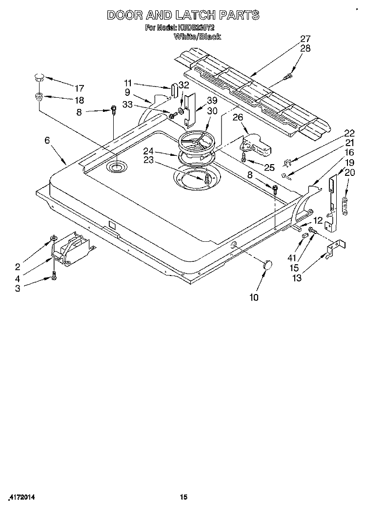 DOOR AND LATCH Diagram and Parts List for KUDB230Y2  KitchenAid Dishwasher