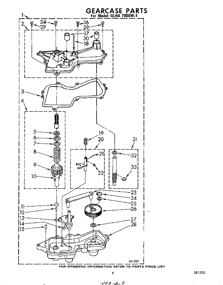 GEARCASE Diagram and Parts List for GLHA7900W1  Whirlpool Washer