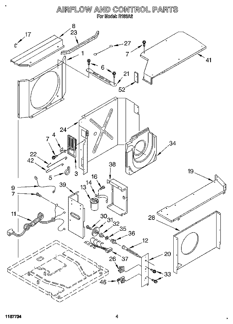 AIRFLOW AND CONTROL Diagram and Parts List for R183A2  Whirlpool Air Conditioner