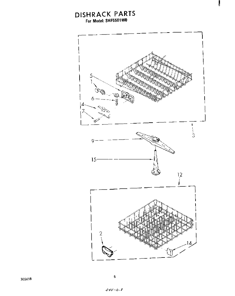 DISHRACK Diagram and Parts List for SHF5501W0  Whirlpool Dishwasher