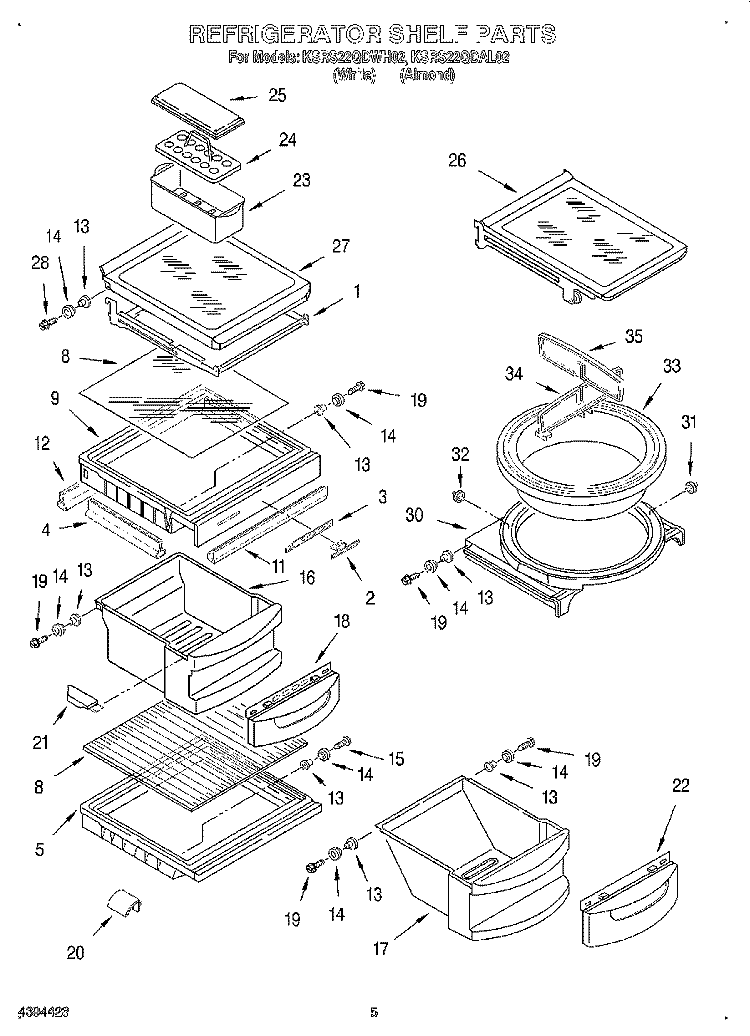 REFRIGERATOR SHELF Diagram and Parts List for KSRS22QDWH02  KitchenAid Refrigerator