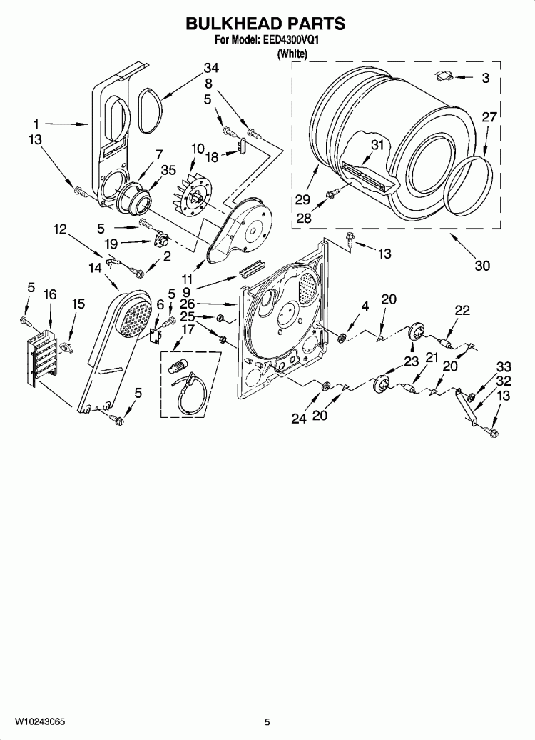BULKHEAD PARTS, OPTIONAL PARTS (NOT INCLUDED) Diagram and Parts List for EED4300VQ1  Estate Dryer