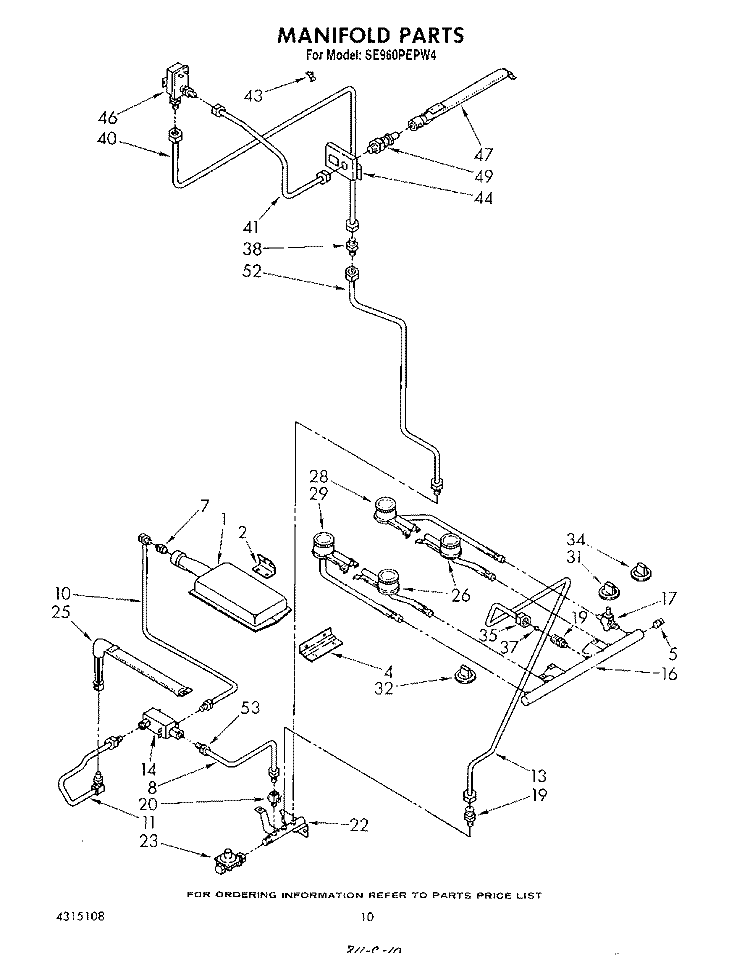 MANIFOLD Diagram and Parts List for SE960PEPW4  Whirlpool Range