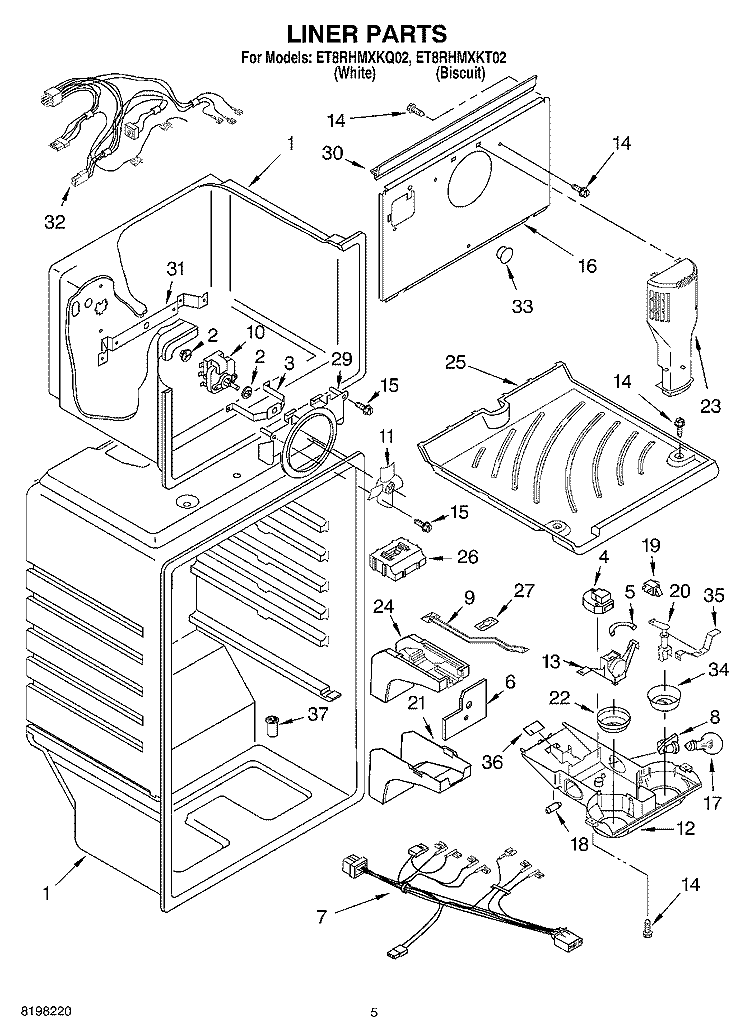 LINER Diagram and Parts List for ET8RHMXKT02  Whirlpool Refrigerator