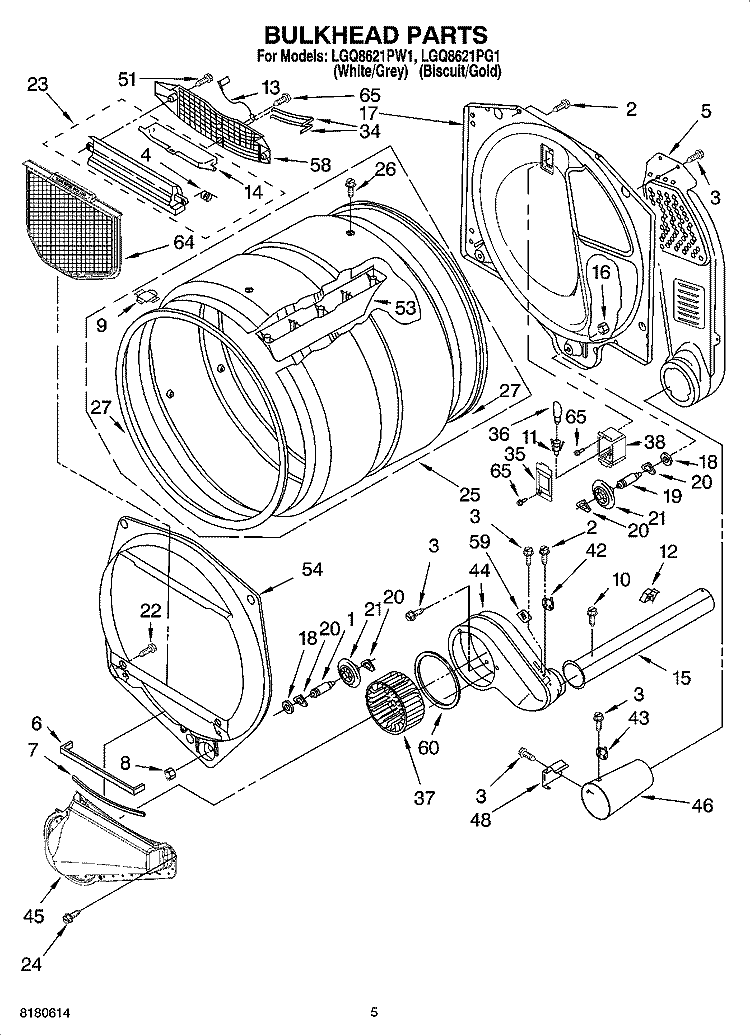 BULKHEAD PARTS Diagram and Parts List for LGQ8621PW1  Whirlpool Dryer