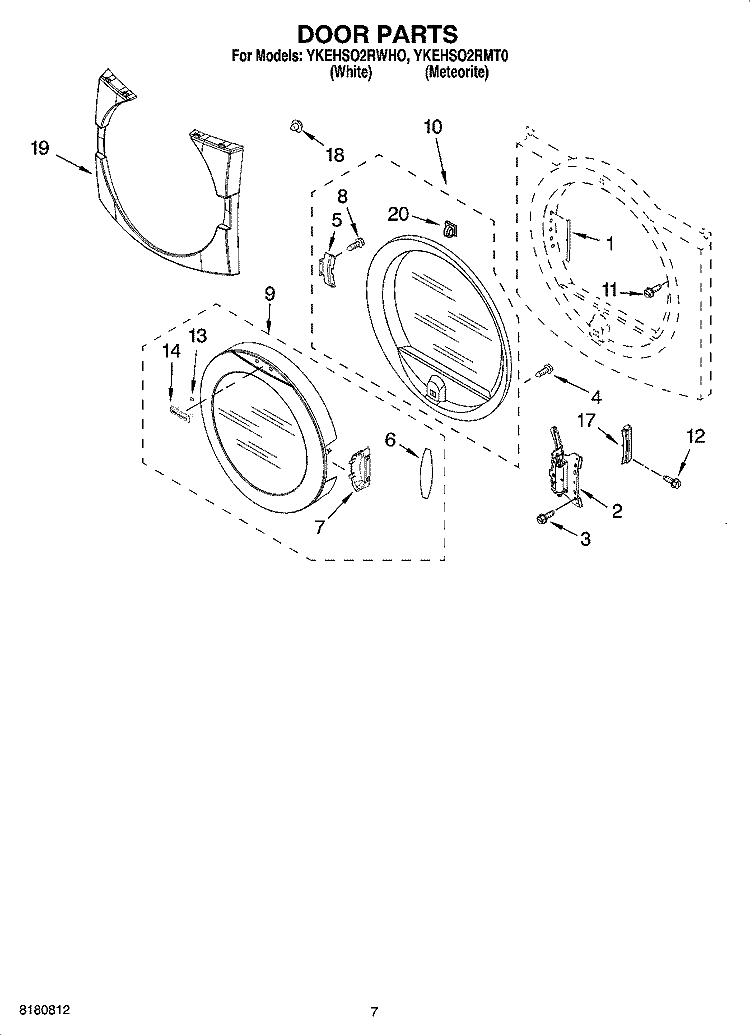 DOOR PARTS, OPTIONAL PARTS (NOT INCLUDED) Diagram and Parts List for YKEHSO2RMT0  KitchenAid Dryer