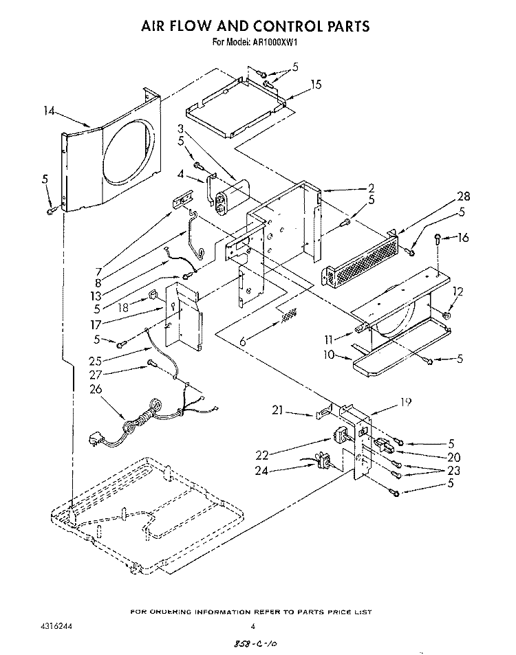 AIR FLOW AND CONTROL Diagram and Parts List for AR1000XW1  Whirlpool Air Conditioner
