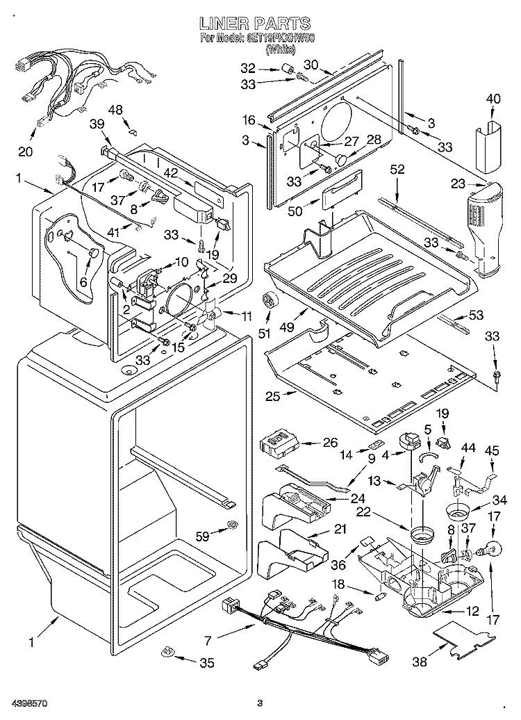 LINER Diagram and Parts List for 6ET19PKXHW00  Whirlpool Refrigerator
