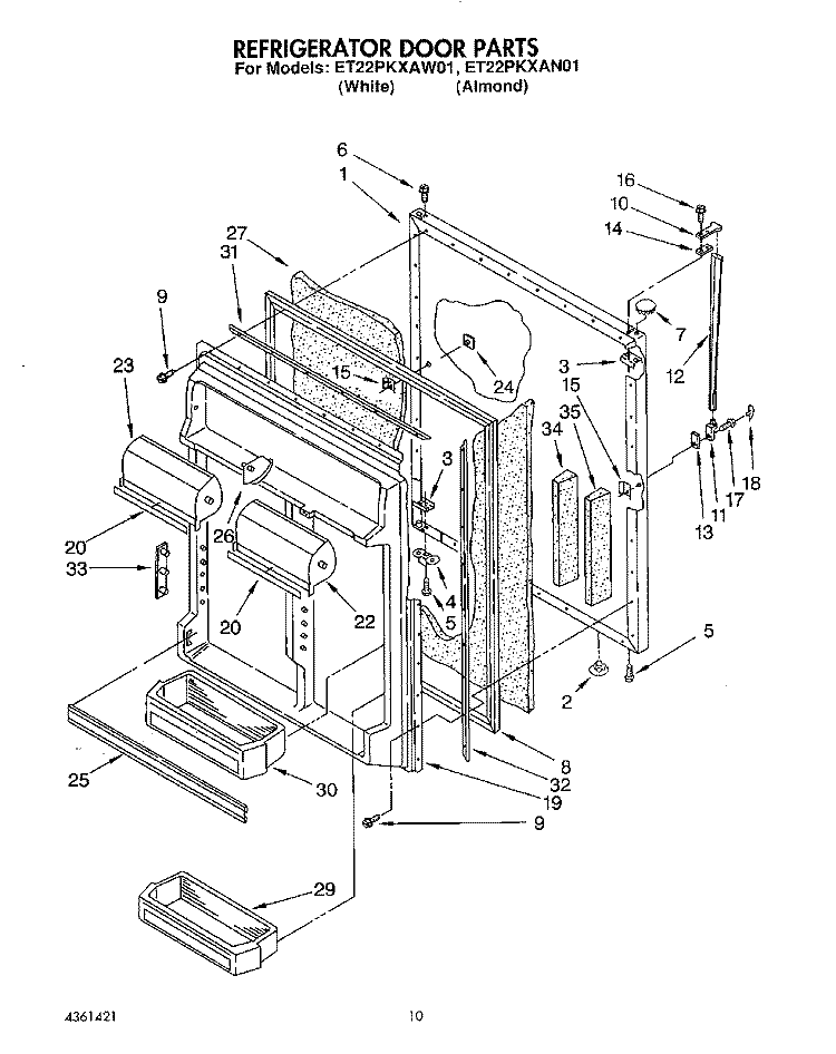REFRIGERATOR DOOR Diagram and Parts List for ET22PKXAN01  Whirlpool Refrigerator
