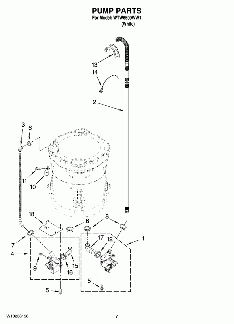 PUMP PARTS, OPTIONAL PARTS (NOT INCLUDED) Diagram and Parts List for WTW6500WW1  Whirlpool Washer