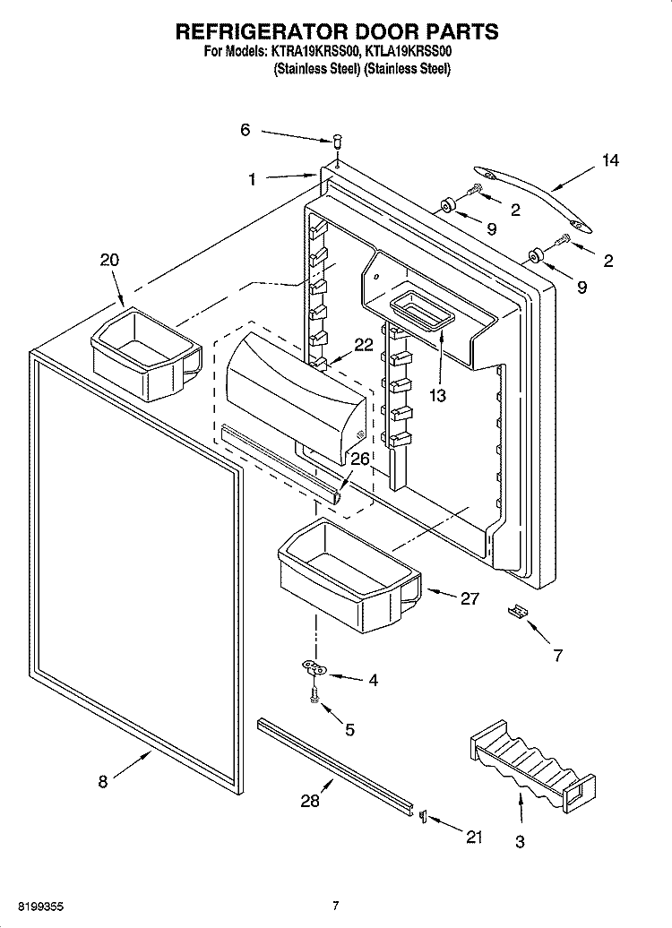 REFRIGERATOR DOOR PARTS Diagram and Parts List for KTRA19KRSS00  Whirlpool Refrigerator