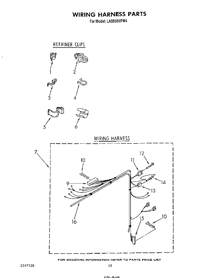 WIRING HARNESS Diagram and Parts List for LA5550XPW4  Whirlpool Washer