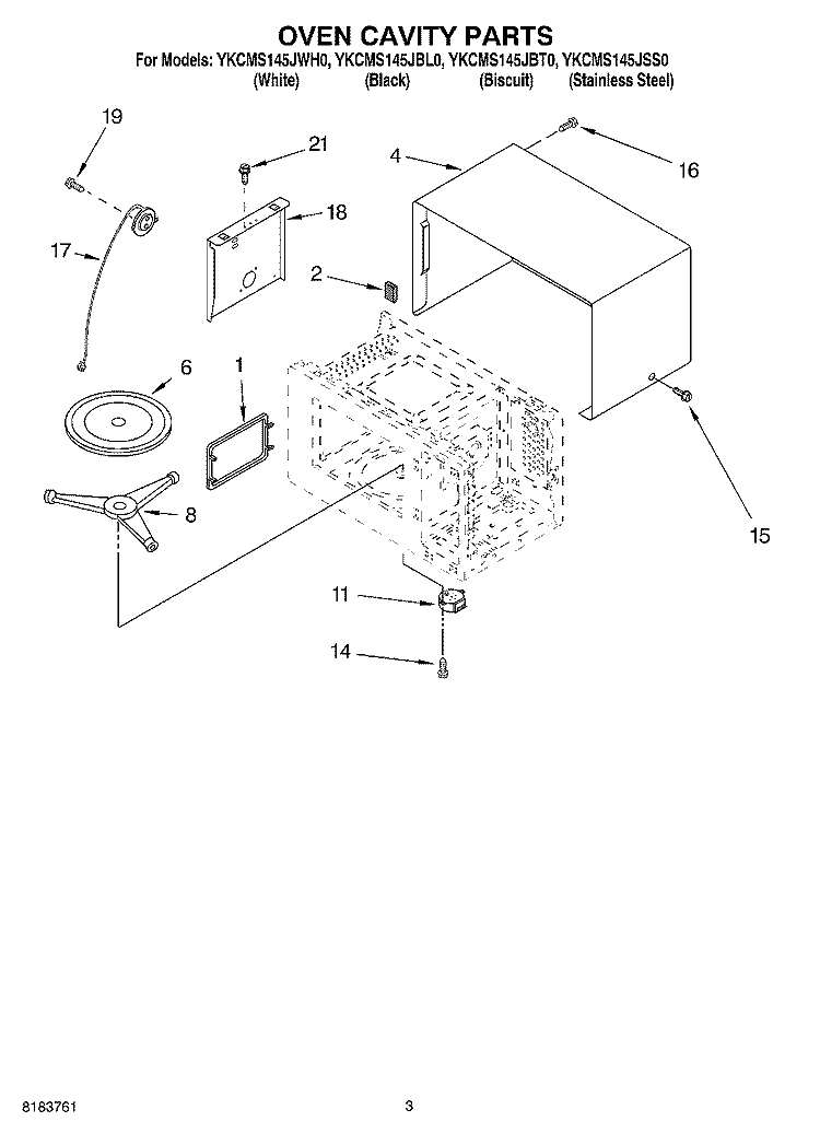 OVEN CAVITY PARTS Diagram and Parts List for YKCMS145JBL0  KitchenAid Microwave