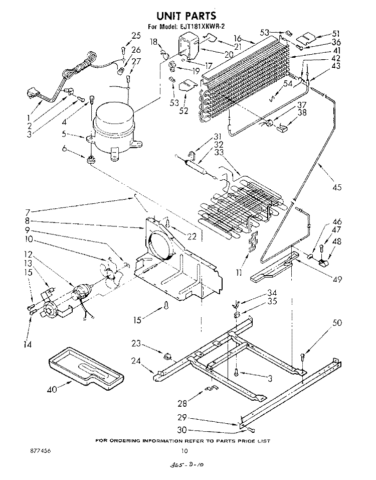 UNIT , PARTS NOT ILLUSTRATED Diagram and Parts List for EJT181XKWR2  Whirlpool Refrigerator