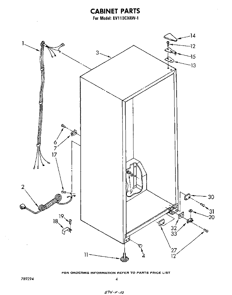 CABINET Diagram and Parts List for EV110CXRW1  Whirlpool Freezer
