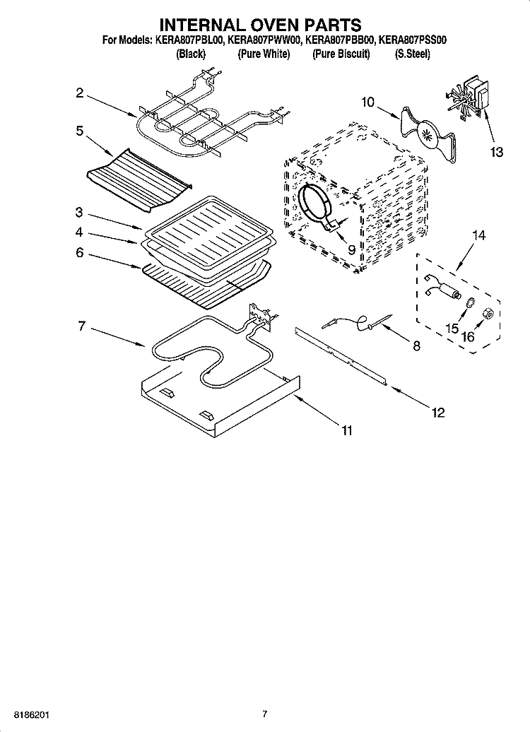 INTERNAL OVEN PARTS Diagram and Parts List for KERA807PBB00  KitchenAid Range