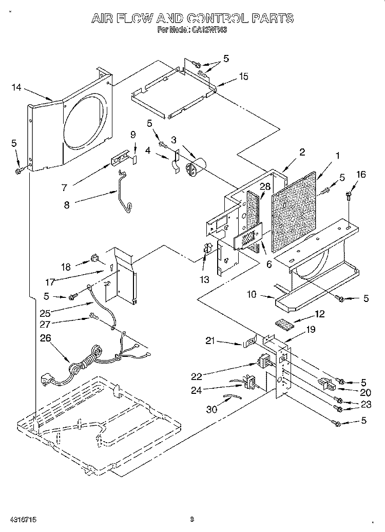 AIR FLOW AND CONTROL Diagram and Parts List for CA12WR43  Crosley Air Conditioner