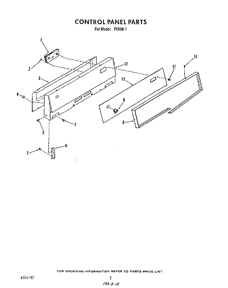 CONTROL PANEL , LIT/OPTIONAL Diagram and Parts List for F6508W1  Roper Range