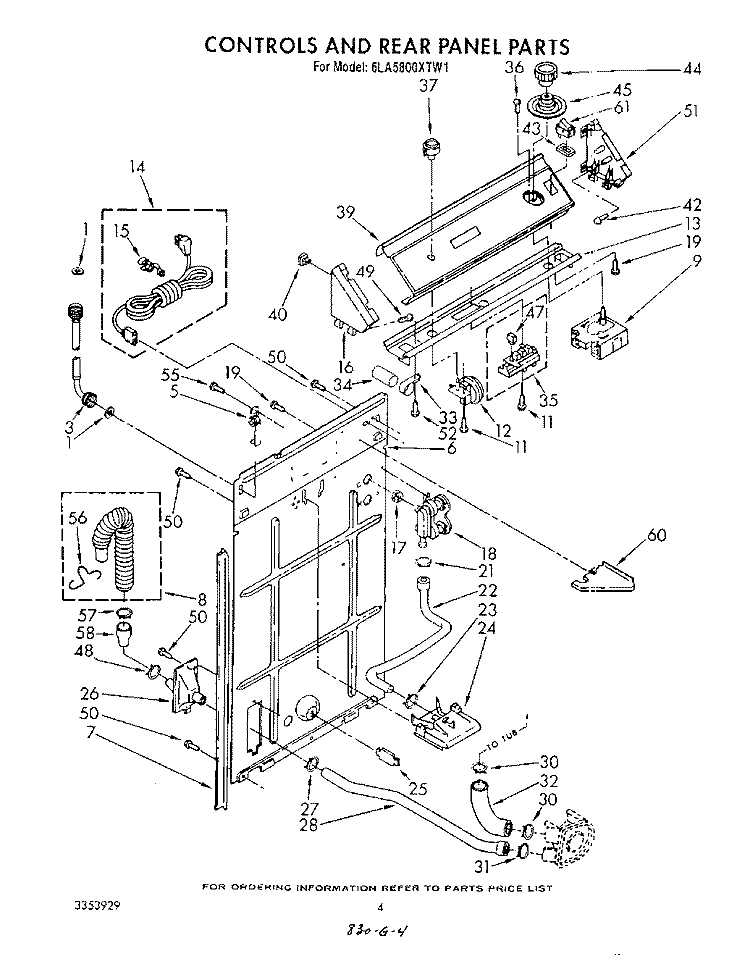 CONTROLS AND REAR PANEL Diagram and Parts List for 6LA5800XTF1  Whirlpool Washer