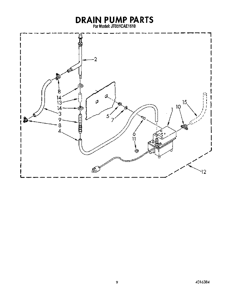 DRAIN PUMP Diagram and Parts List for JT051CAE1610  Whirlpool Ice Maker