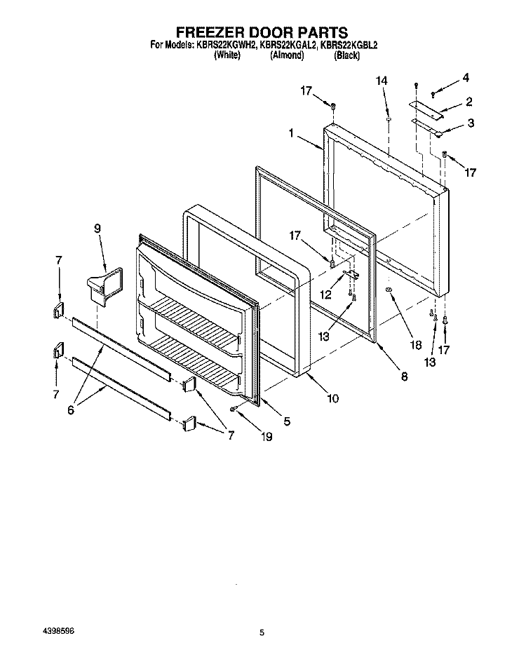 FREEZER DOOR Diagram and Parts List for KBRS22KGBL2  KitchenAid Refrigerator