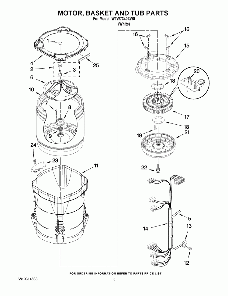 MOTOR, BASKET AND TUB PARTS Diagram and Parts List for WTW7340XW0  Whirlpool Washer