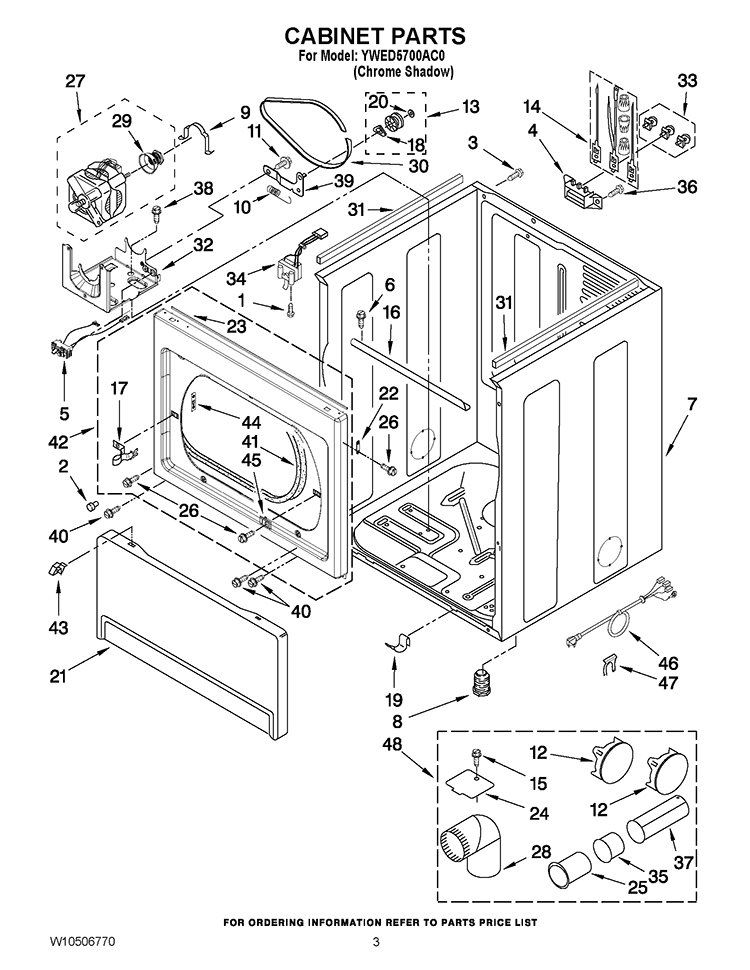 CABINET PARTS Diagram and Parts List for YWED5700AC0  Whirlpool Dryer