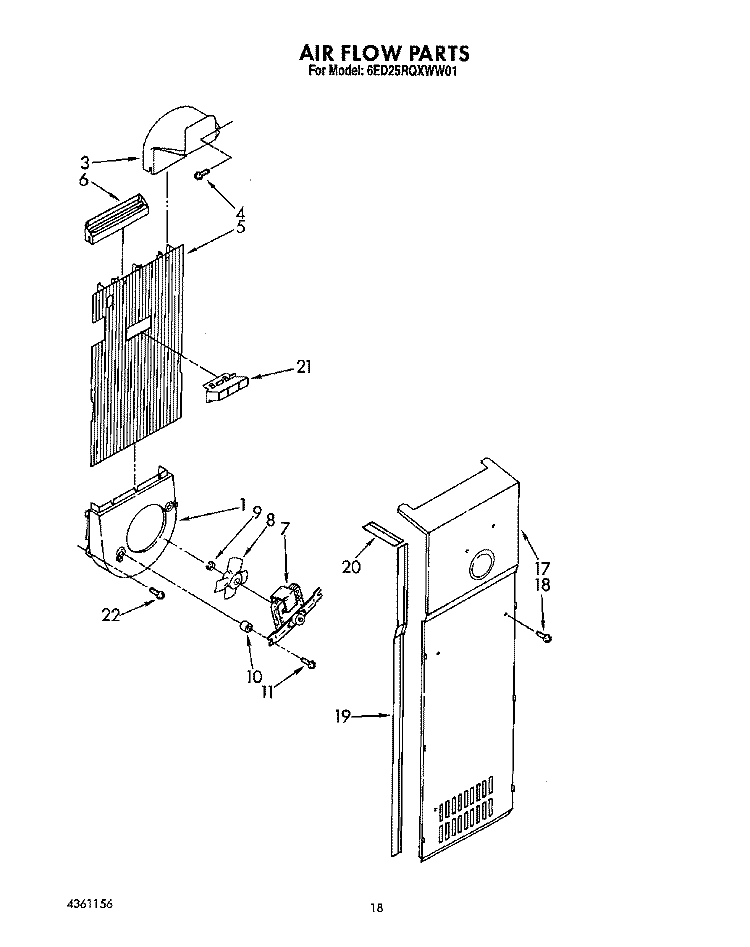 AIR FLOW Diagram and Parts List for 6ED25RQXWW01  Whirlpool Refrigerator