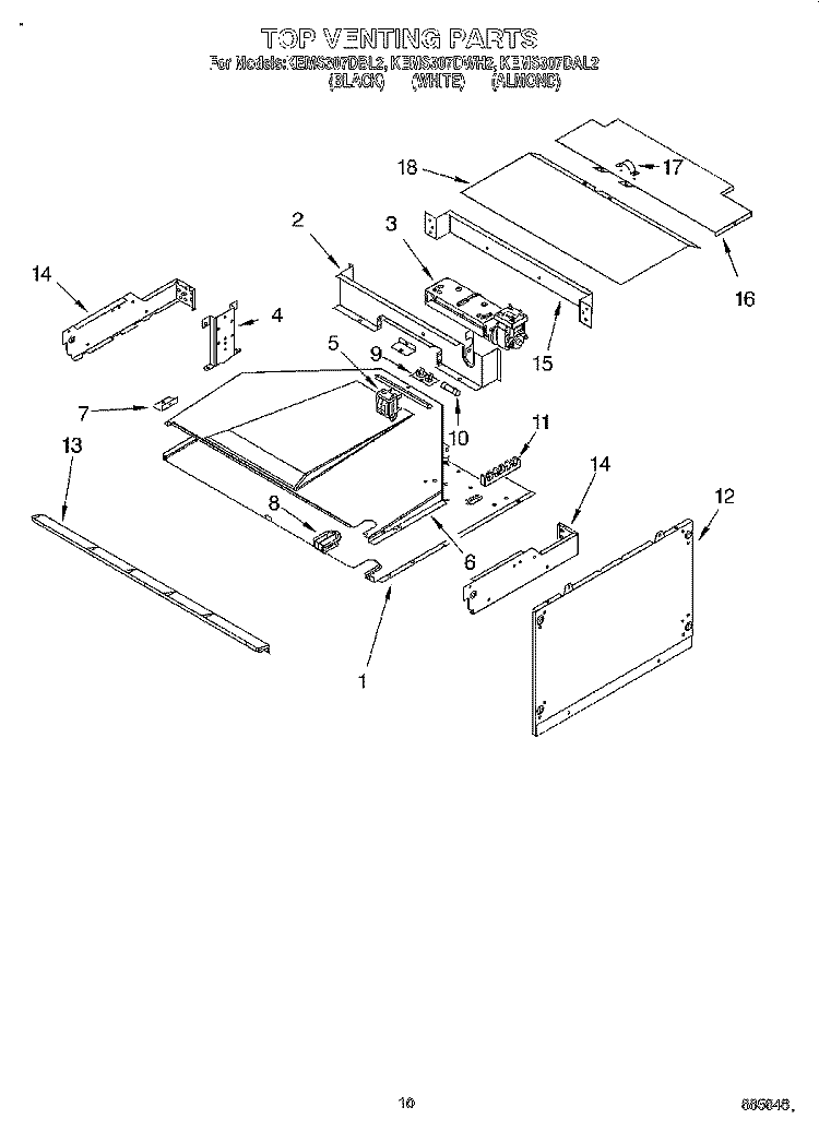 TOP VENTING Diagram and Parts List for KEMS307DBL2  KitchenAid Microwave Oven Combo