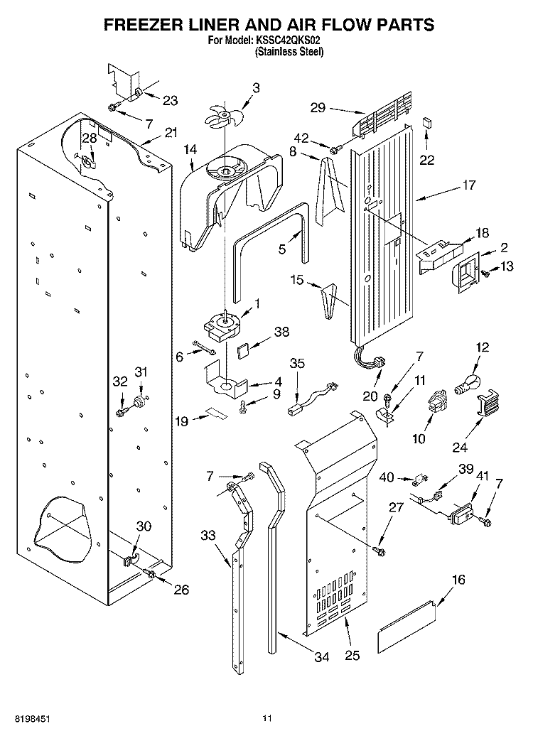 FREEZER LINER AND AIR FLOW PARTS Diagram and Parts List for KSSC42QKS02  KitchenAid Refrigerator