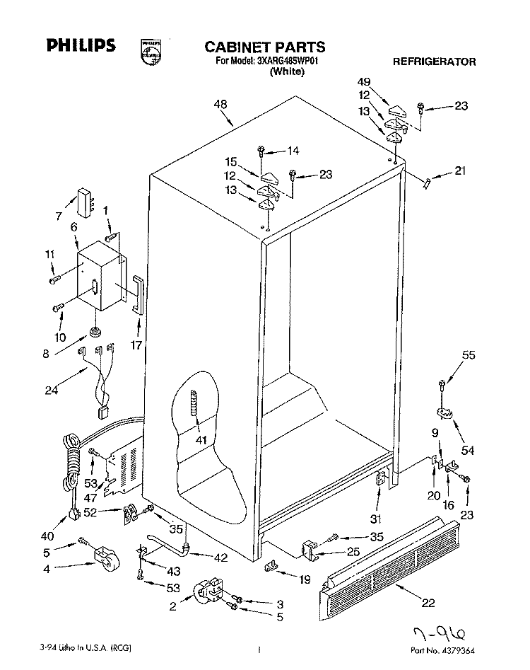 CABINET Diagram and Parts List for 3XARG485WP01  Whirlpool Refrigerator