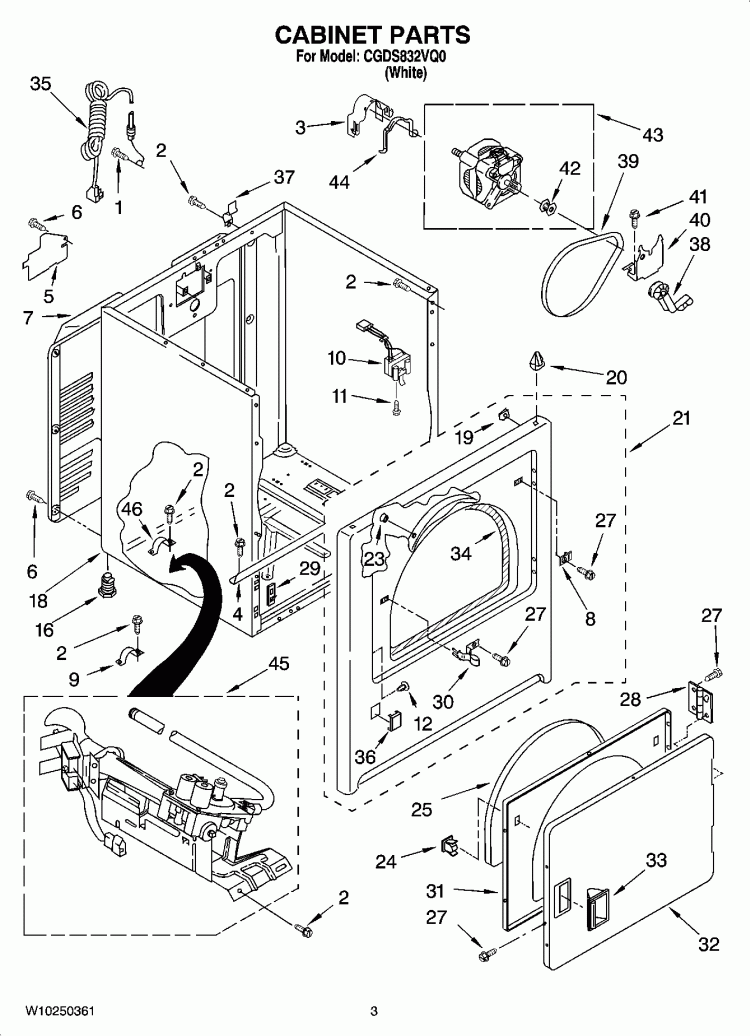 CABINET PARTS Diagram and Parts List for CGDS832VQ0  Crosley Dryer