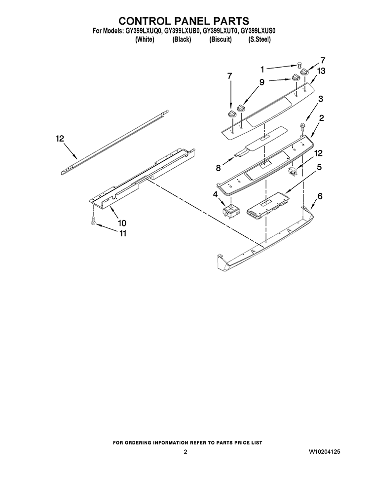 CONTROL PANEL PARTS Diagram and Parts List for GY399LXUS0  Whirlpool Range