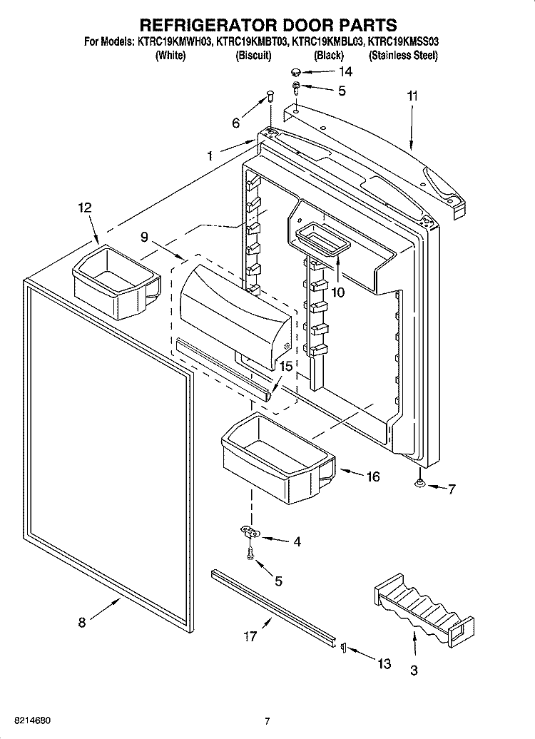 REFRIGERATOR DOOR PARTS Diagram and Parts List for KTRC19KMBL03  KitchenAid Refrigerator