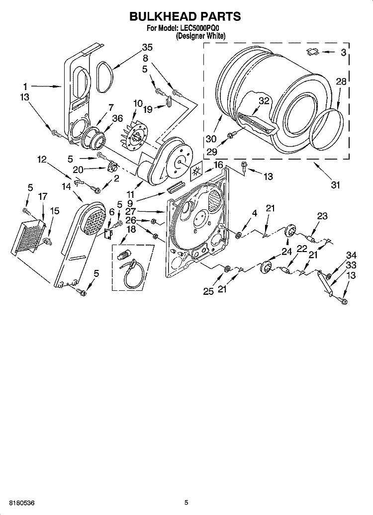 BULKHEAD PARTS, OPTIONAL PARTS (NOT INCLUDED) Diagram and Parts List for LEC5000PQ0  Whirlpool Dryer
