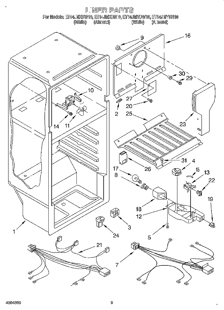 LINER, LIT/OPTIONAL Diagram and Parts List for ET14JMYDW10  Whirlpool Refrigerator